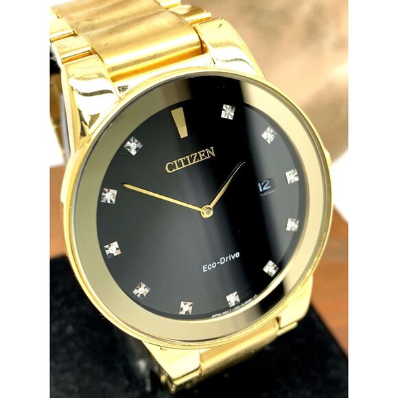 Citizen Men's Watch AU1062-56G Eco Drive Diamond Accent Black Dial Gold Steel - Picture 12 of 13